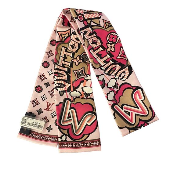 Louis Vuitton Street Monogram Bandeau Scarf Rose New Colorful RARE Graffiti - Picture 4 of 9